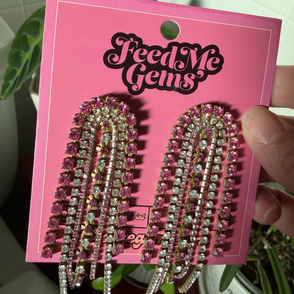 Feed Me Gems Pink & Clear Rhinestone Drop Earrings - Picture 2 of 2